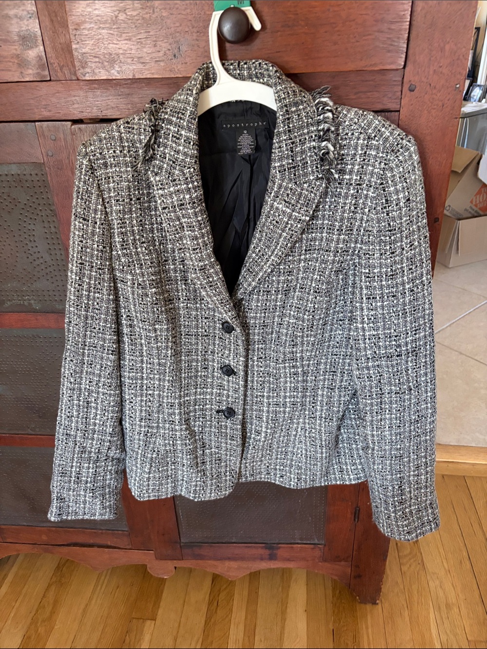 Ann Taylor Black & White Tweed Blazer Jacket with Frayed Trim
